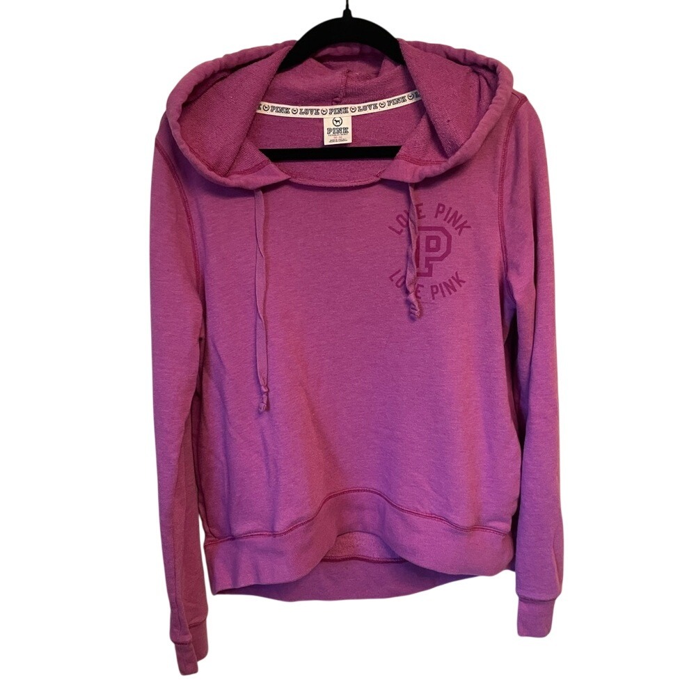 Victoria Secret PINK Magenta Purple Love Pink Pullover Hoodie Sweatshirt Medium